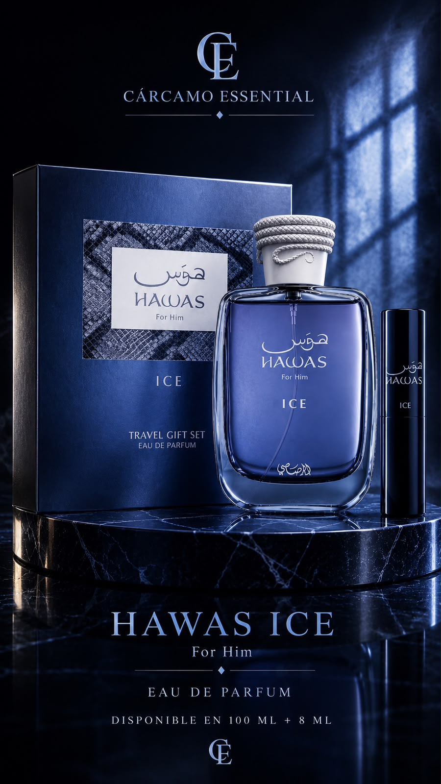 RASASI SET HAWAS ICE EDP 100 ML + EDP 8 ML - CÁRCAMO ESSENTIAL
